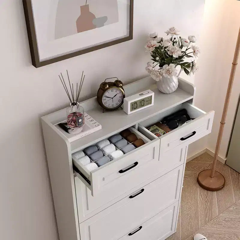 Shoe Cabinet with 3 Flip Drawers and 2 Drawers, Shoe Cabinet Storage for Entryway, Narrow Shoes Organizer for Entryway, White