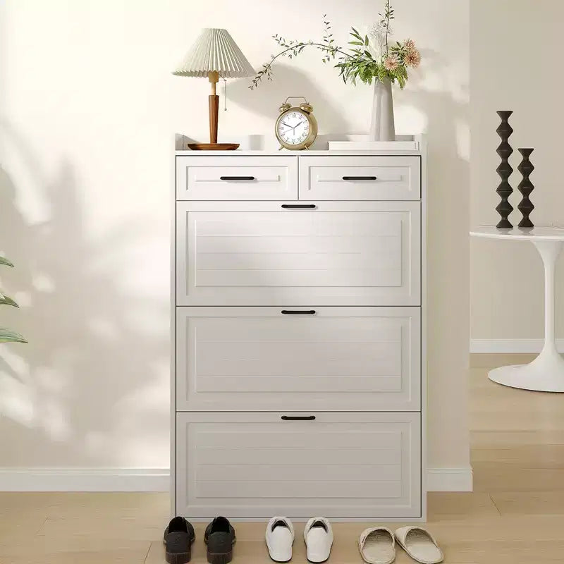 Shoe Cabinet with 3 Flip Drawers and 2 Drawers, Shoe Cabinet Storage for Entryway, Narrow Shoes Organizer for Entryway, White