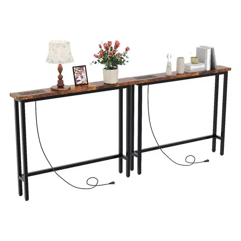 Rust Brown 2-piece Set Melamine + Iron Hallway Table with Power Strip