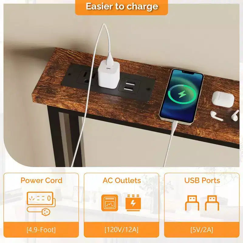 Rust Brown 2-piece Set Melamine + Iron Hallway Table with Power Strip