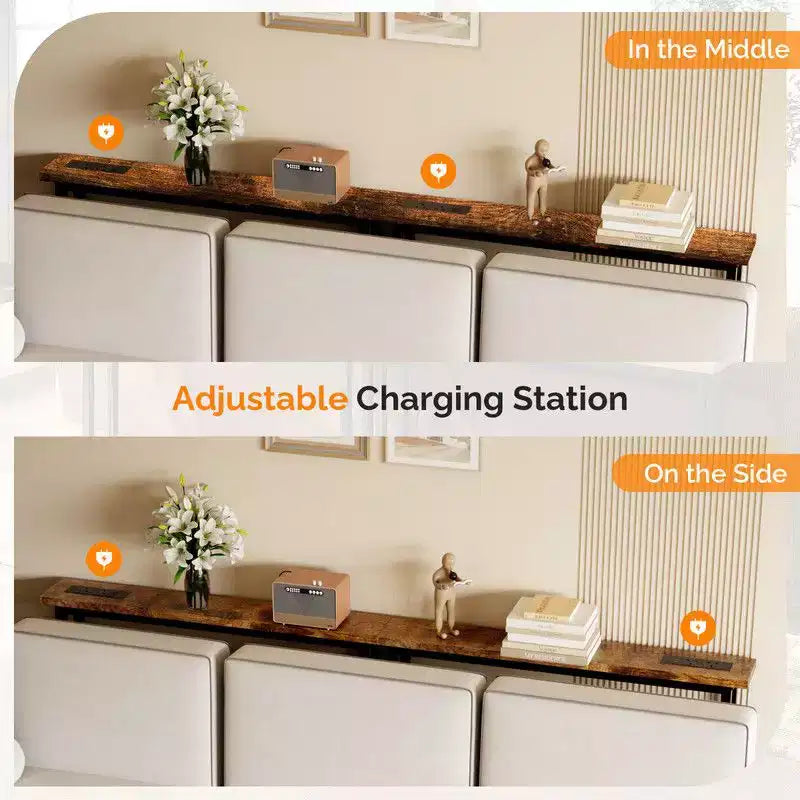 Rust Brown 2-piece Set Melamine + Iron Hallway Table with Power Strip