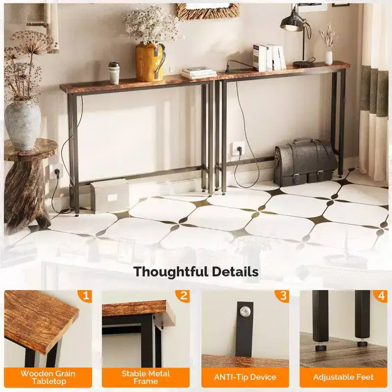 Rust Brown 2-piece Set Melamine + Iron Hallway Table with Power Strip
