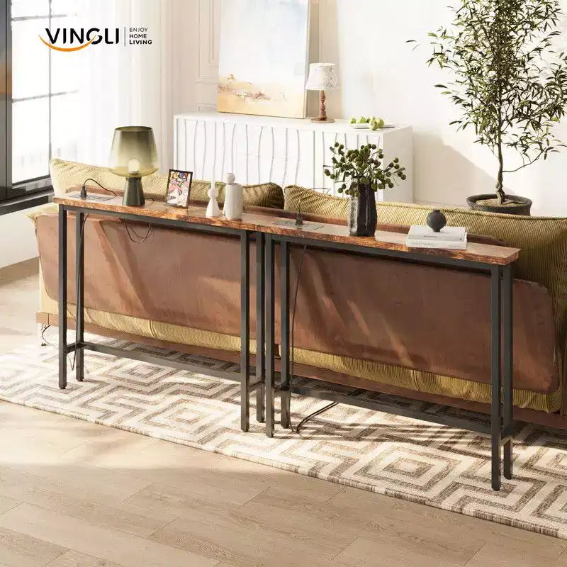 Rust Brown 2-piece Set Melamine + Iron Hallway Table with Power Strip