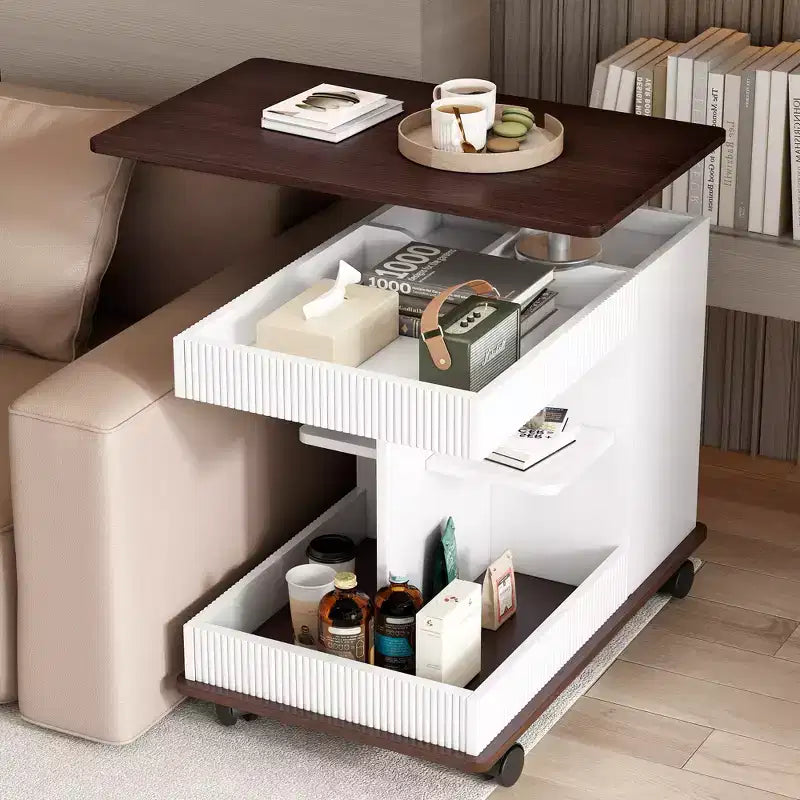 Bestier Side Table with Wheels, Modern Lift-Top End Table with 360 Rotating Top, Sofa Side Table with Storage Space for Living Room, Bedroom