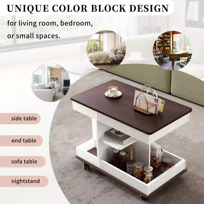 Bestier Side Table with Wheels, Modern Lift-Top End Table with 360 Rotating Top, Sofa Side Table with Storage Space for Living Room, Bedroom