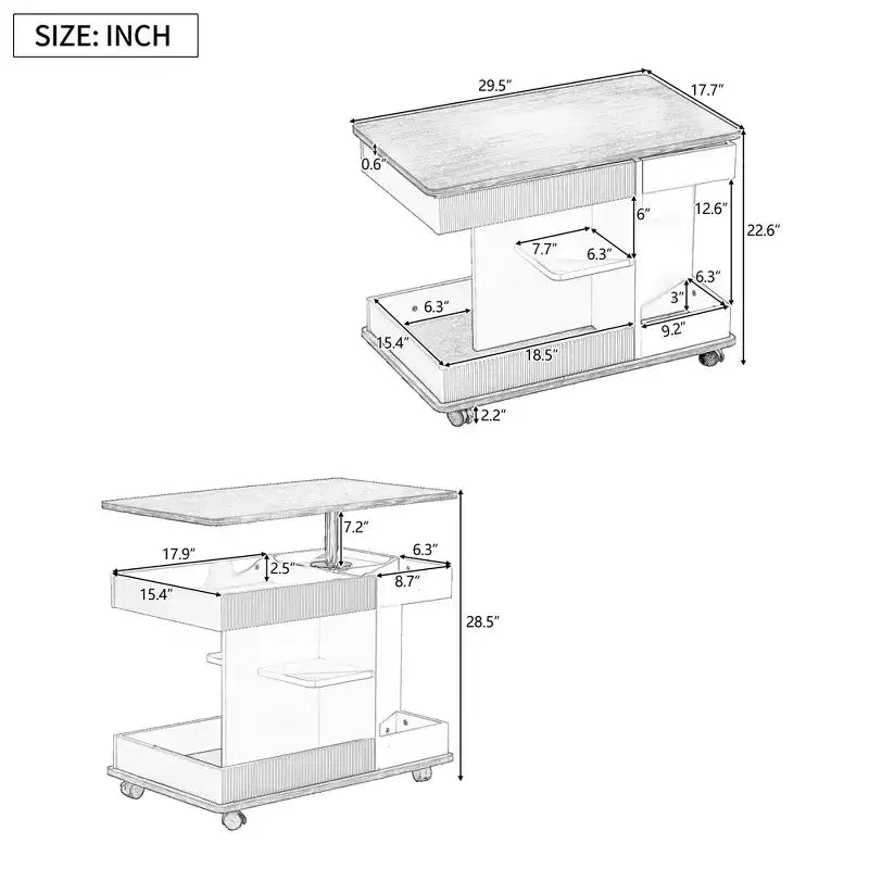 Bestier Side Table with Wheels, Modern Lift-Top End Table with 360 Rotating Top, Sofa Side Table with Storage Space for Living Room, Bedroom
