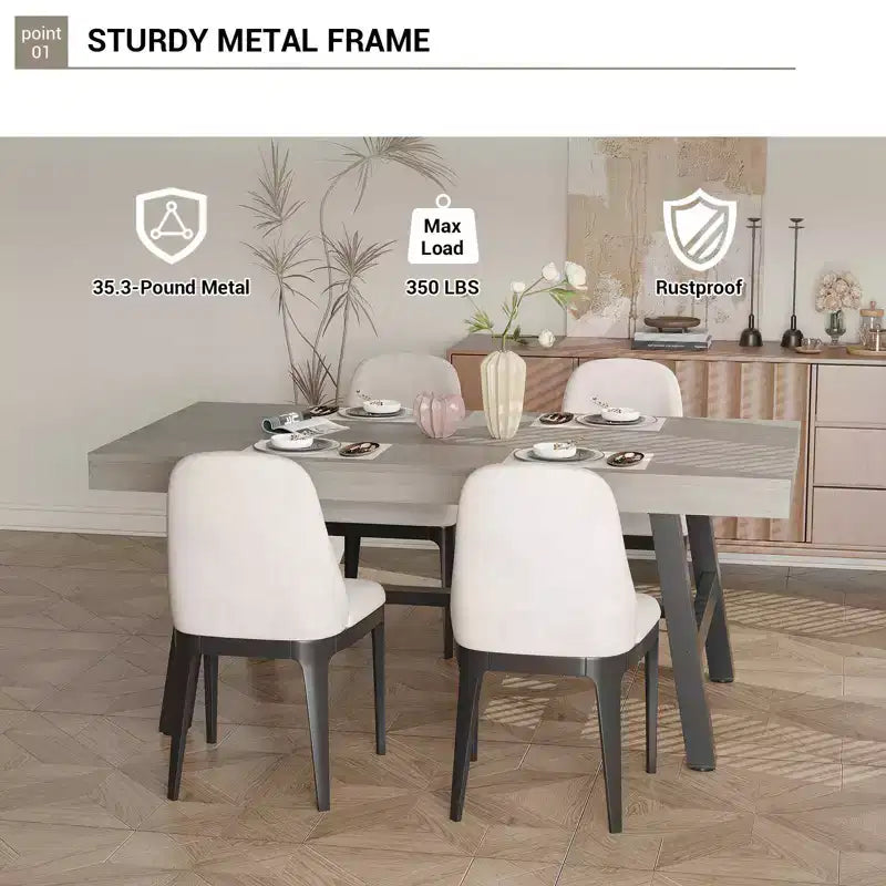 71 In Dining Table for 6-10,Modern Farmhouse Rectangular Kitchen Table,with Adjustable Feet & Sturdy Metal Framefor,Dining Room,Living Room,No Chair