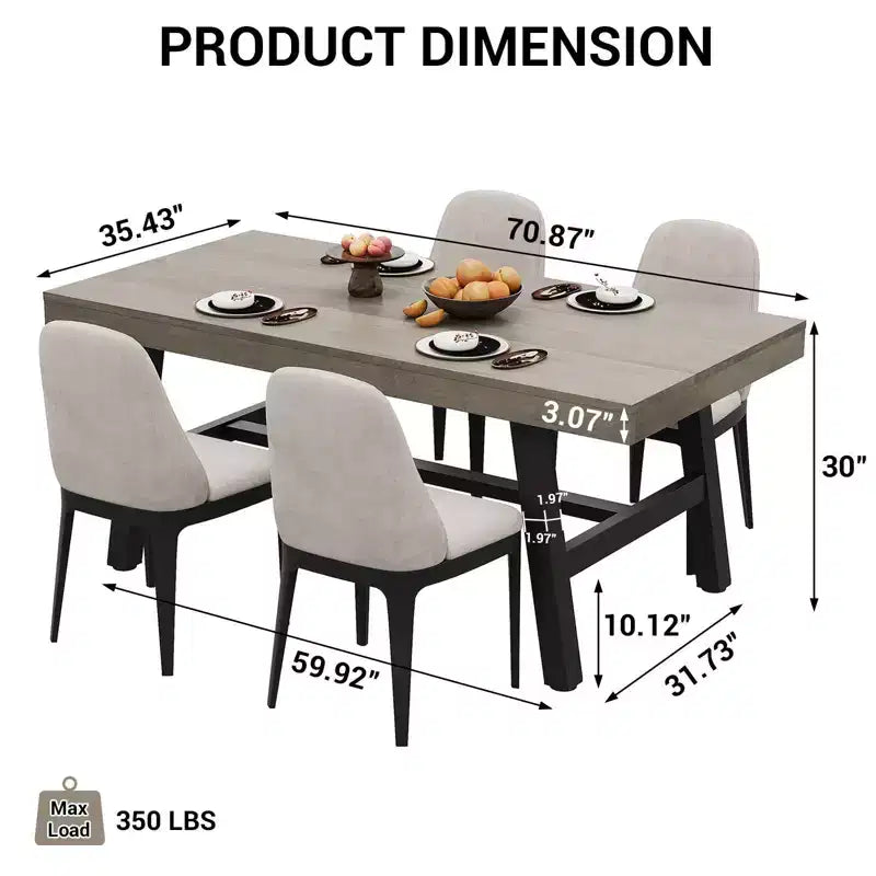 71 In Dining Table for 6-10,Modern Farmhouse Rectangular Kitchen Table,with Adjustable Feet & Sturdy Metal Framefor,Dining Room,Living Room,No Chair