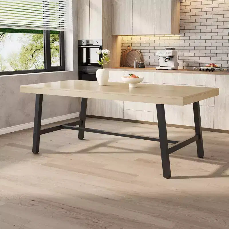 71 In Dining Table for 6-10,Modern Farmhouse Rectangular Kitchen Table,with Adjustable Feet & Sturdy Metal Framefor,Dining Room,Living Room,No Chair