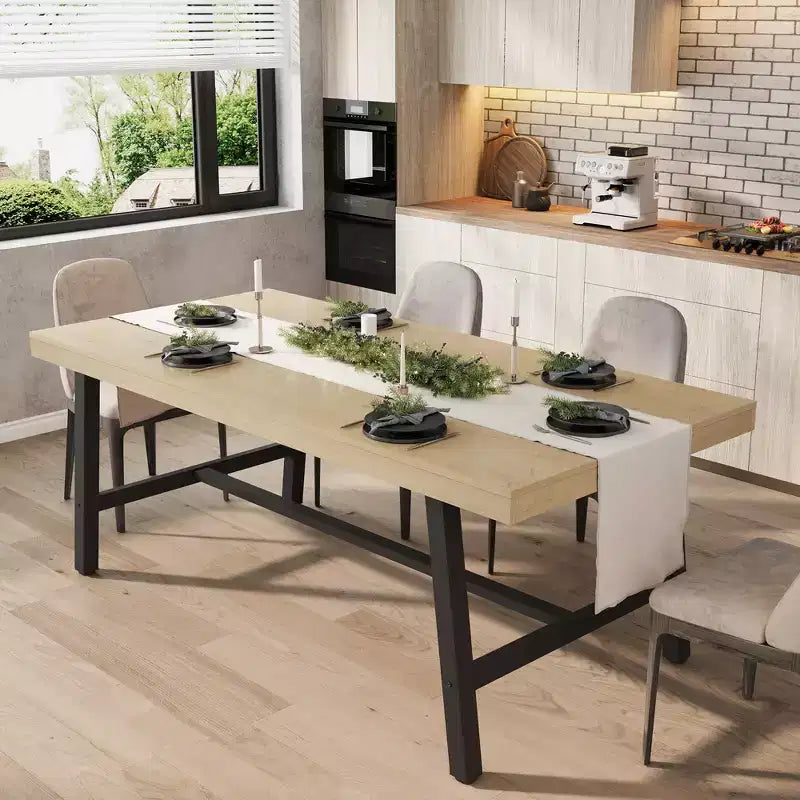 71 In Dining Table for 6-10,Modern Farmhouse Rectangular Kitchen Table,with Adjustable Feet & Sturdy Metal Framefor,Dining Room,Living Room,No Chair