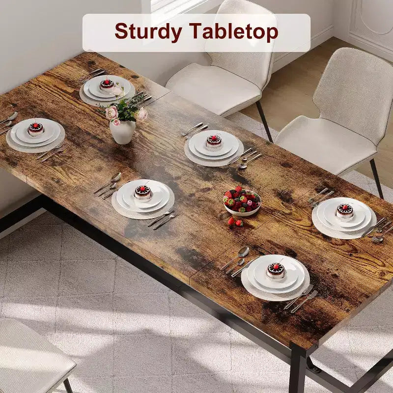 70.8in Large Rectangle Kitchen Table, Farmhouse Wooden Dining Table for 8 People, Modern Dinner Table for Home, Office, Dining Room, Living Room