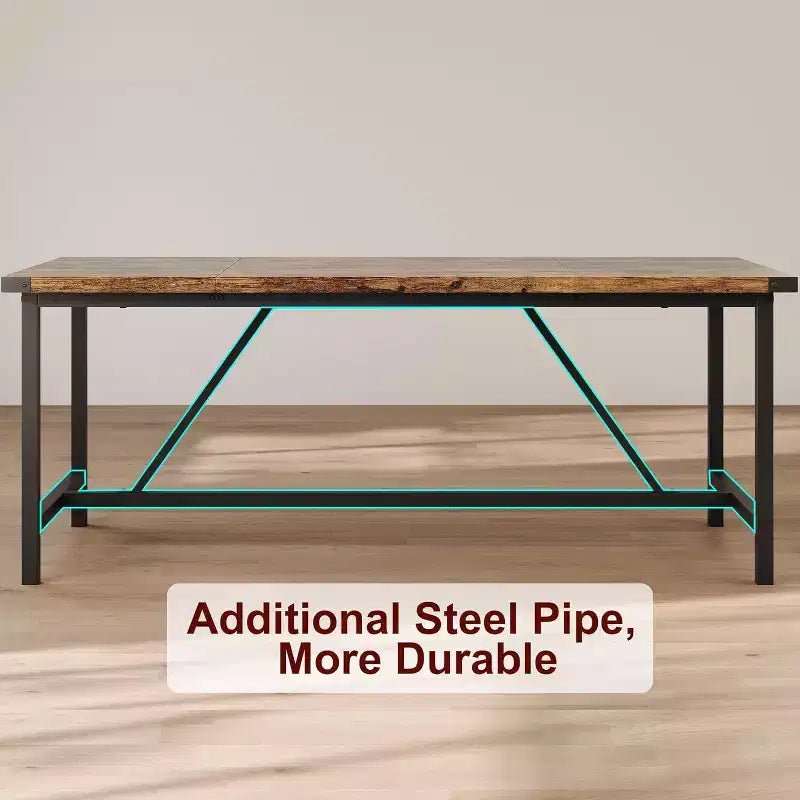 70.8in Large Rectangle Kitchen Table, Farmhouse Wooden Dining Table for 8 People, Modern Dinner Table for Home, Office, Dining Room, Living Room