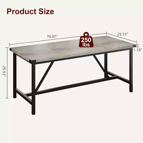 70.8in Large Rectangle Kitchen Table, Farmhouse Wooden Dining Table for 8 People, Modern Dinner Table for Home, Office, Dining Room, Living Room