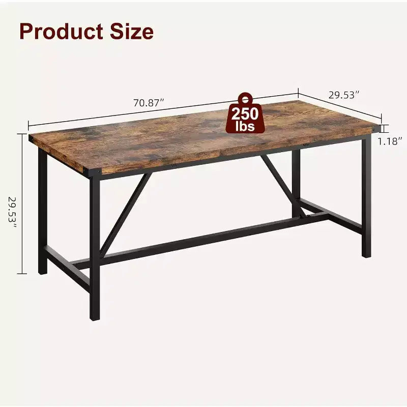 70.8in Large Rectangle Kitchen Table, Farmhouse Wooden Dining Table for 8 People, Modern Dinner Table for Home, Office, Dining Room, Living Room