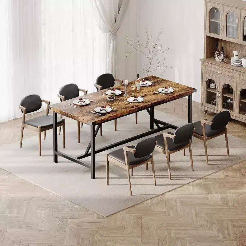 70.8in Large Rectangle Kitchen Table, Farmhouse Wooden Dining Table for 8 People, Modern Dinner Table for Home, Office, Dining Room, Living Room