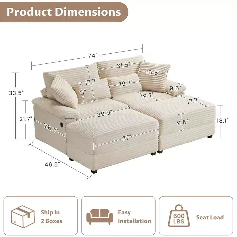 Whisen Double Chaise Lounge Set with Reversible Ottoman and Storage