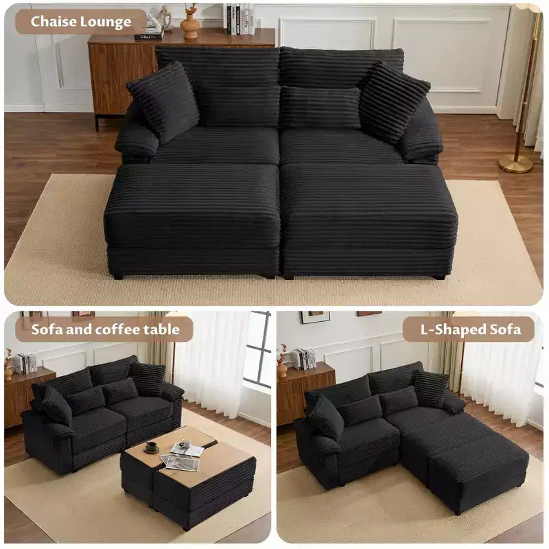 Whisen Double Chaise Lounge Set with Reversible Ottoman and Storage