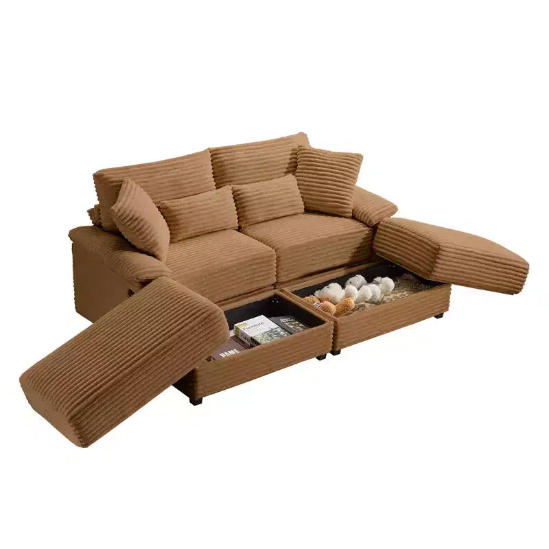 Whisen Double Chaise Lounge Set with Reversible Ottoman and Storage