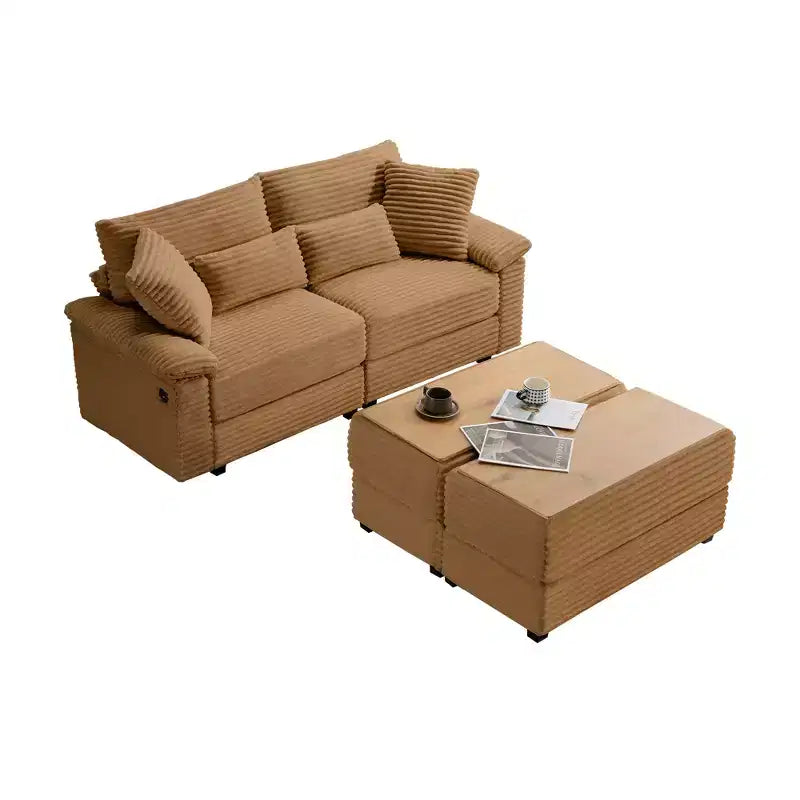 Whisen Double Chaise Lounge Set with Reversible Ottoman and Storage