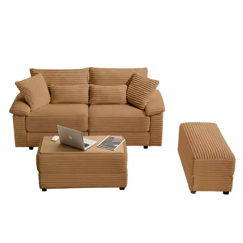 Whisen Double Chaise Lounge Set with Reversible Ottoman and Storage