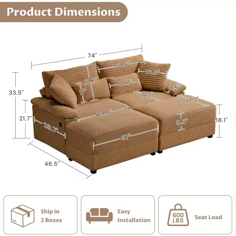 Whisen Double Chaise Lounge Set with Reversible Ottoman and Storage
