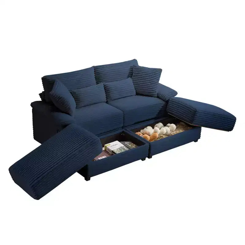 Whisen Double Chaise Lounge Set with Reversible Ottoman and Storage