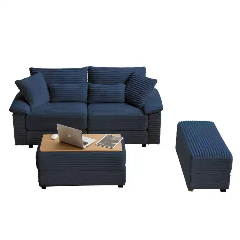 Whisen Double Chaise Lounge Set with Reversible Ottoman and Storage