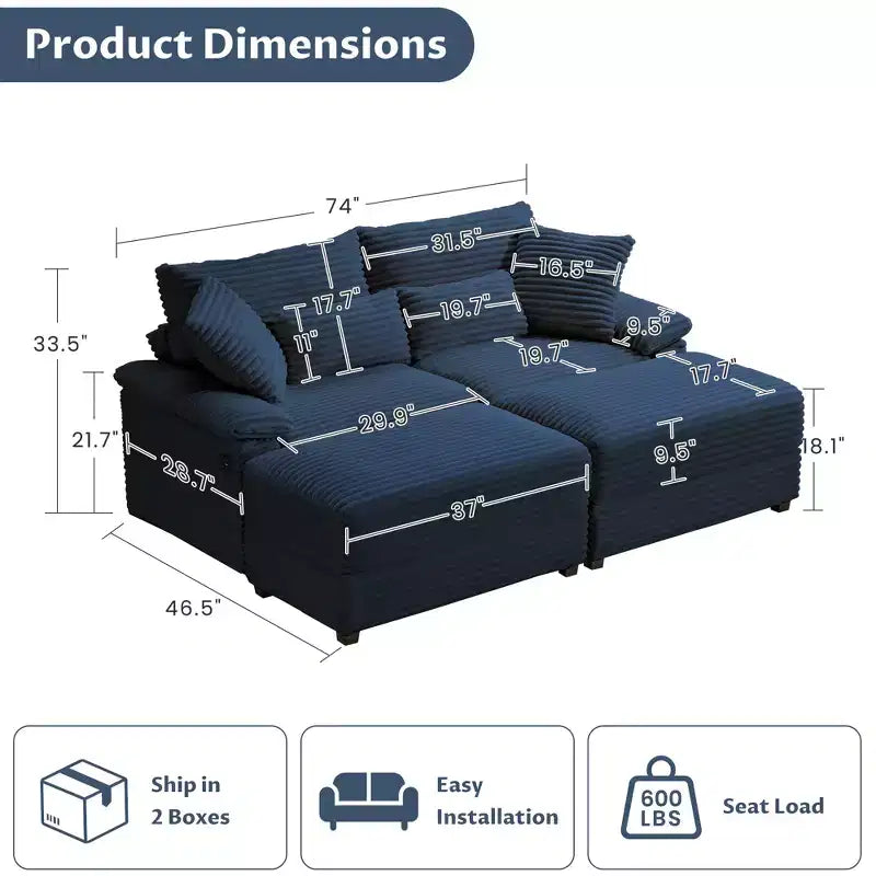 Whisen Double Chaise Lounge Set with Reversible Ottoman and Storage