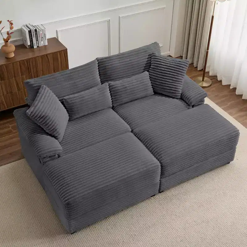 Whisen Double Chaise Lounge Set with Reversible Ottoman and Storage