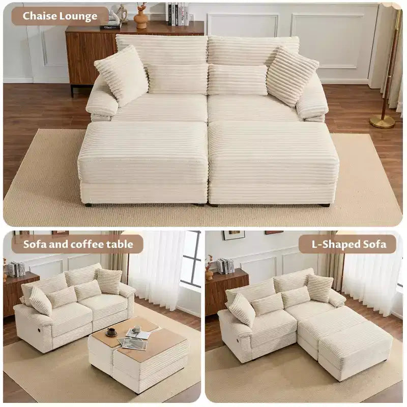 Whisen Double Chaise Lounge Set with Reversible Ottoman and Storage