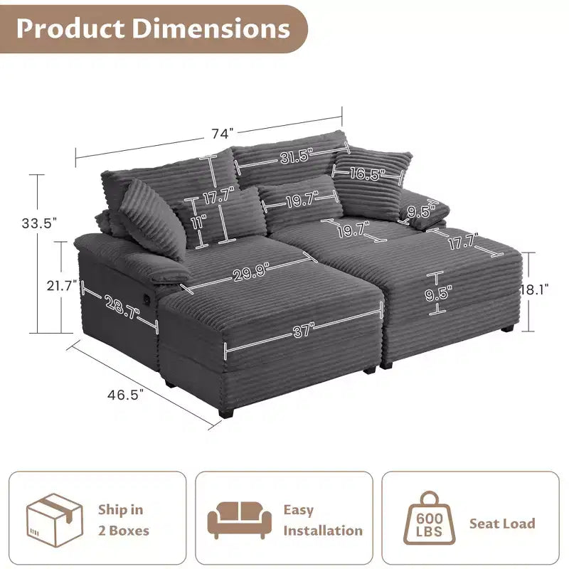 Whisen Double Chaise Lounge Set with Reversible Ottoman and Storage