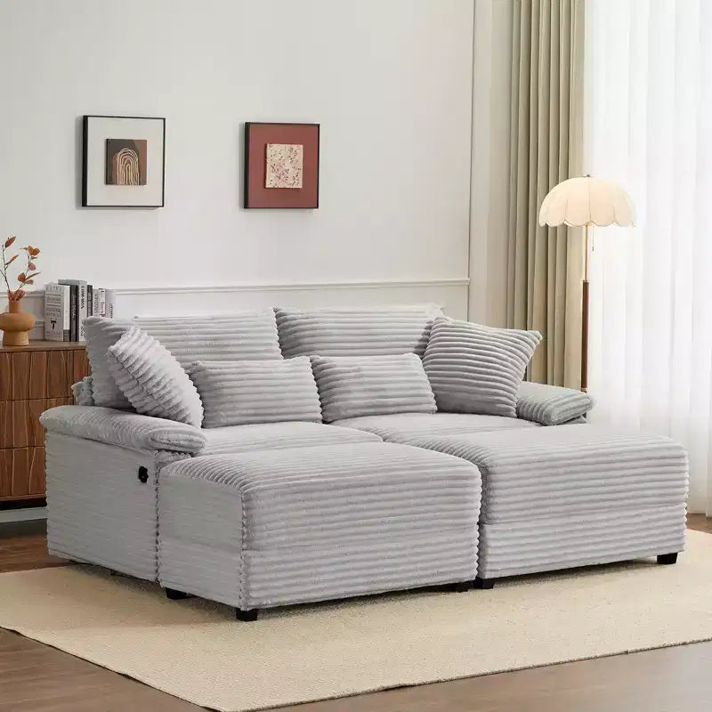 Whisen Double Chaise Lounge Set with Reversible Ottoman and Storage