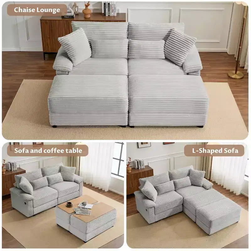Whisen Double Chaise Lounge Set with Reversible Ottoman and Storage