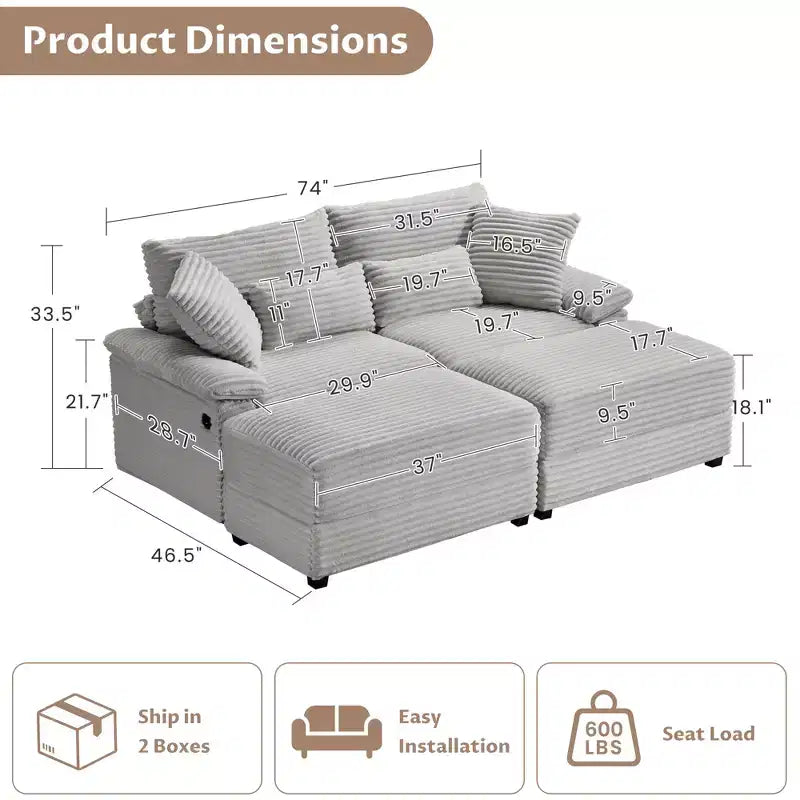 Whisen Double Chaise Lounge Set with Reversible Ottoman and Storage