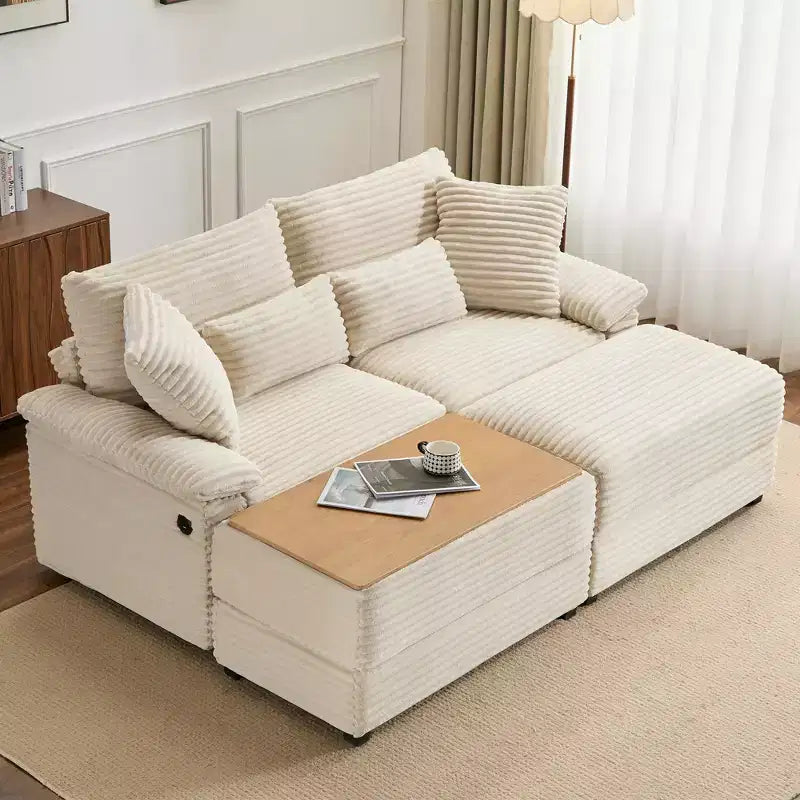Whisen Double Chaise Lounge Set with Reversible Ottoman and Storage