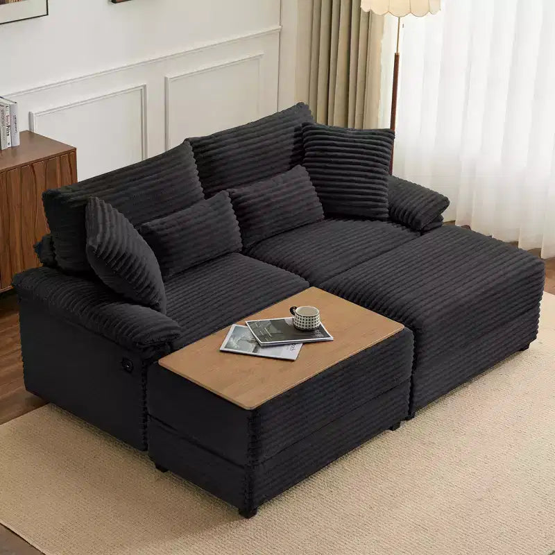 Whisen Double Chaise Lounge Set with Reversible Ottoman and Storage