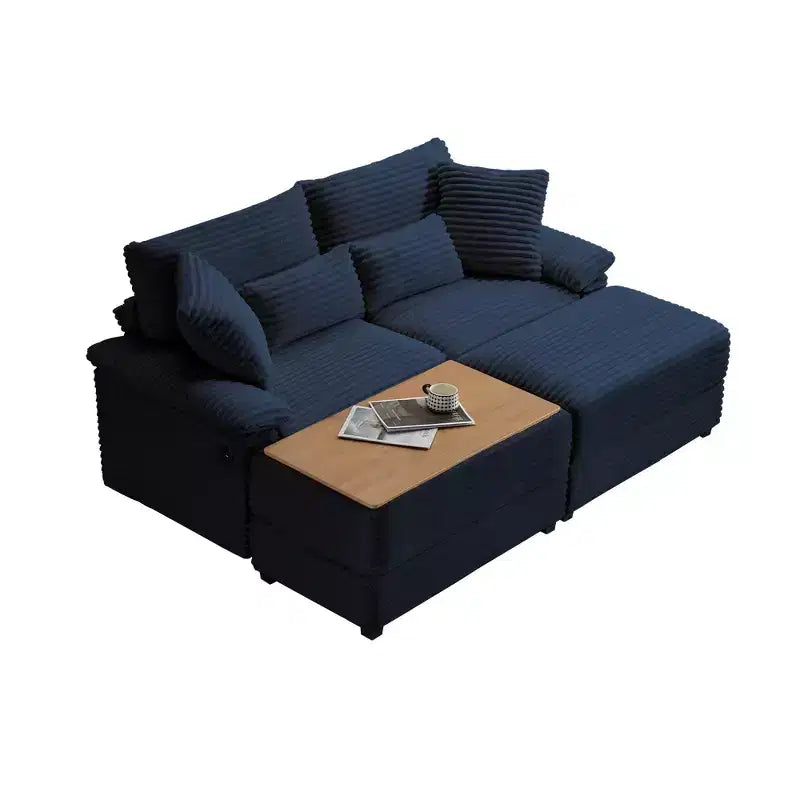 Whisen Double Chaise Lounge Set with Reversible Ottoman and Storage