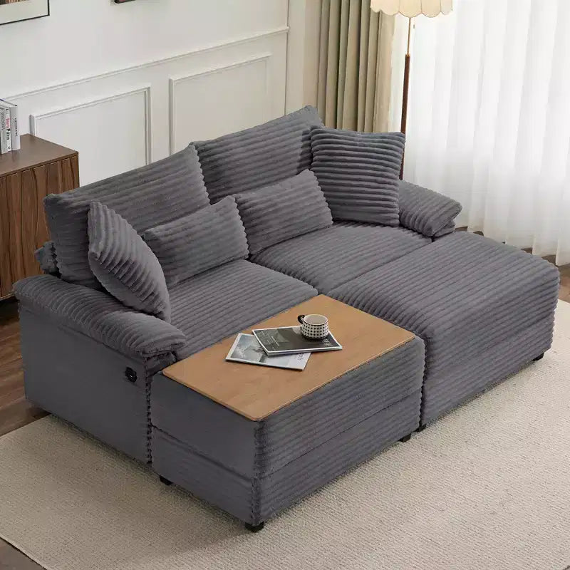 Whisen Double Chaise Lounge Set with Reversible Ottoman and Storage