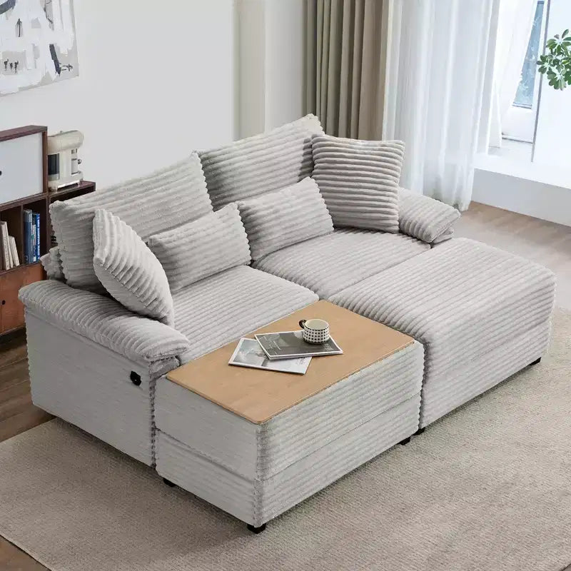 Whisen Double Chaise Lounge Set with Reversible Ottoman and Storage