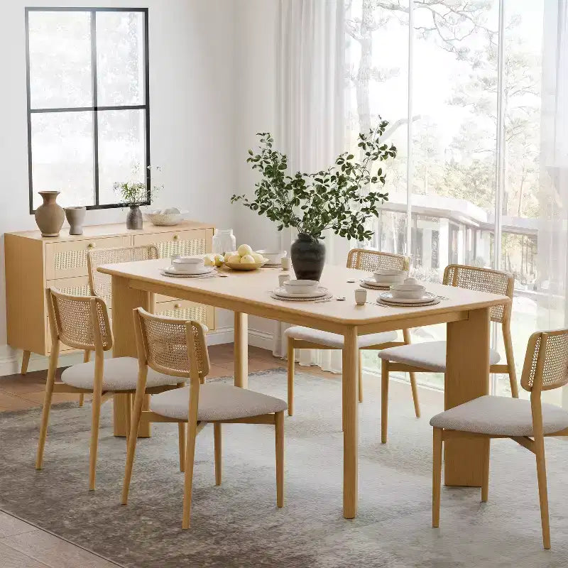 MAYEERTY 67 Wood Rectangle Dining Table for 4-6, Farmhouse Modern Kitchen & Dining Room Table
