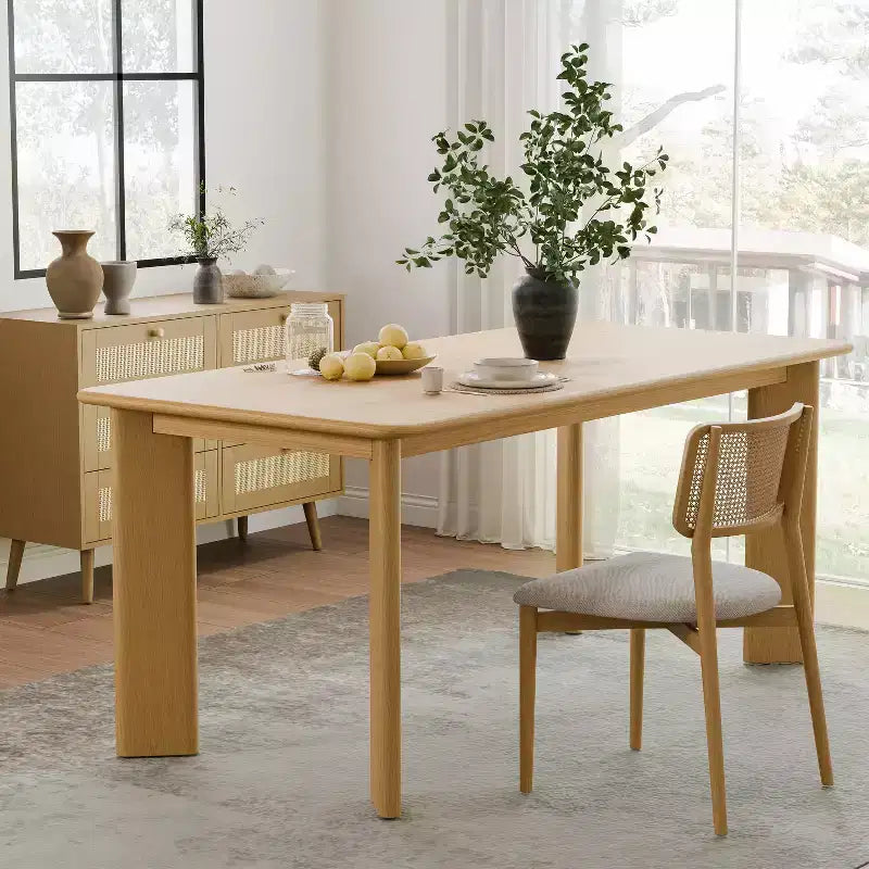 MAYEERTY 67 Wood Rectangle Dining Table for 4-6, Farmhouse Modern Kitchen & Dining Room Table