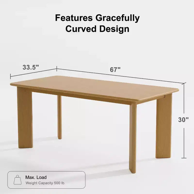 MAYEERTY 67 Wood Rectangle Dining Table for 4-6, Farmhouse Modern Kitchen & Dining Room Table