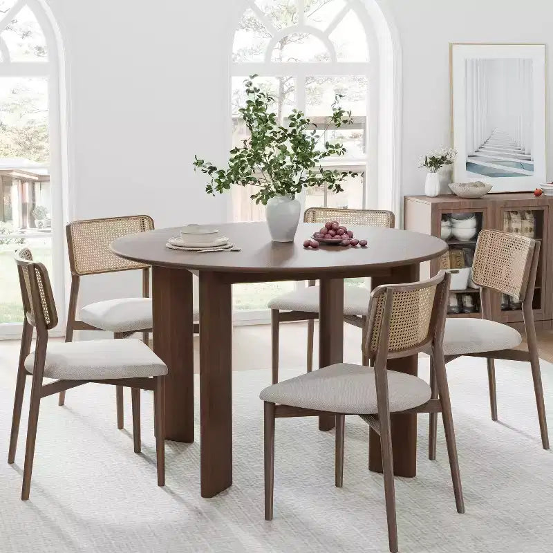 MAYEERTY 45 Wood Round Dining Table for 4, Farmhouse Modern Kitchen & Dining Room Table