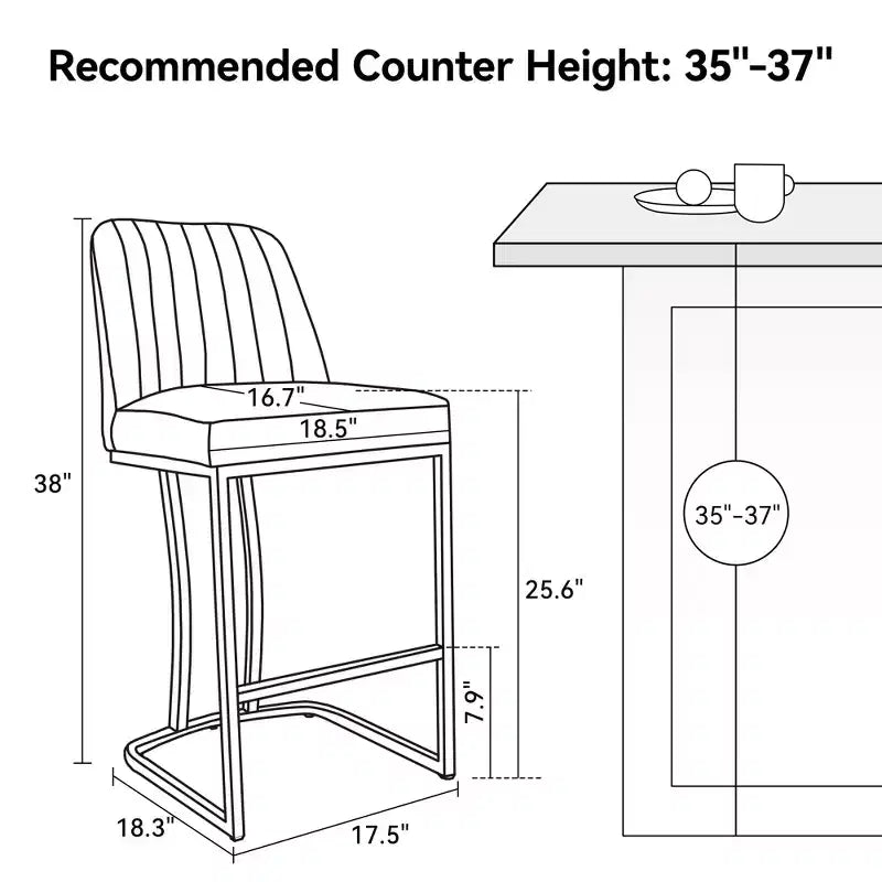 Dyonery 25.6 Counter Height Bar Stools with Padded Back, Faux Leather Upholstery