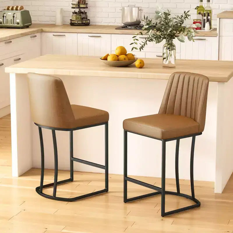 Dyonery 25.6 Counter Height Bar Stools with Padded Back, Faux Leather Upholstery