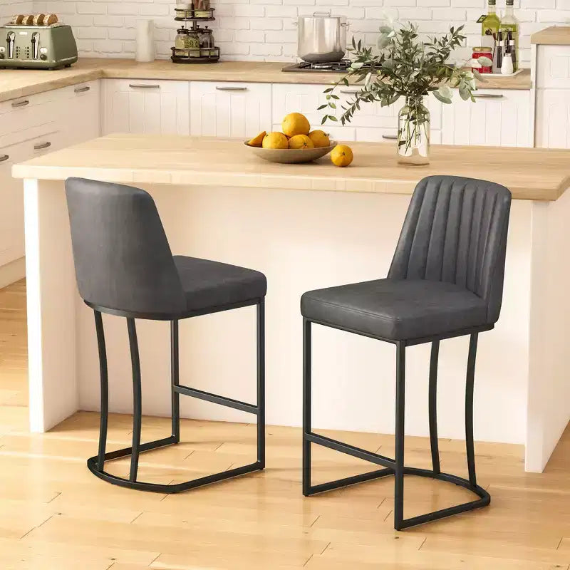 Dyonery 25.6 Counter Height Bar Stools with Padded Back, Faux Leather Upholstery