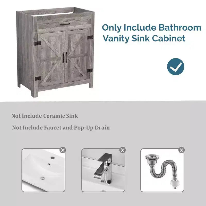 Karl Home 30in Bathroom Vanity Barn Door Walnut U-Shelf Without Top Sink