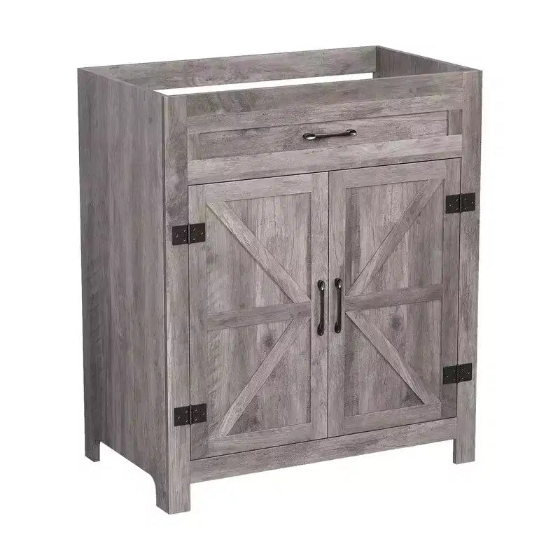 Karl Home 30in Bathroom Vanity Barn Door Walnut U-Shelf Without Top Sink