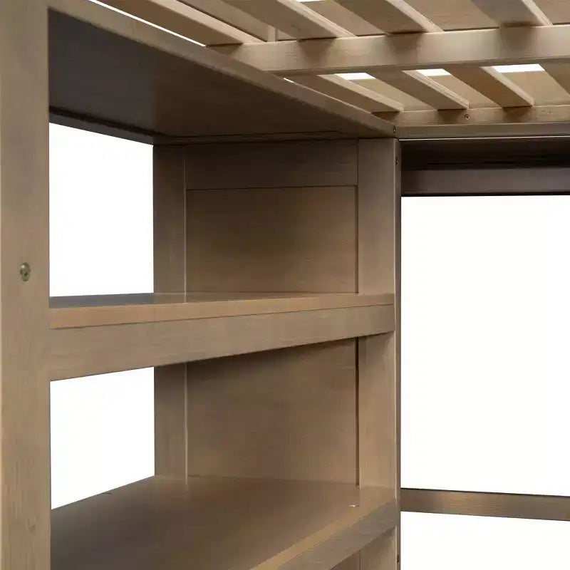 Full Size Loft Bed with Wardrobe and Desk, Wood Full High Loft Bed with Storage Drawers and Shelves for Adults Kids Teens