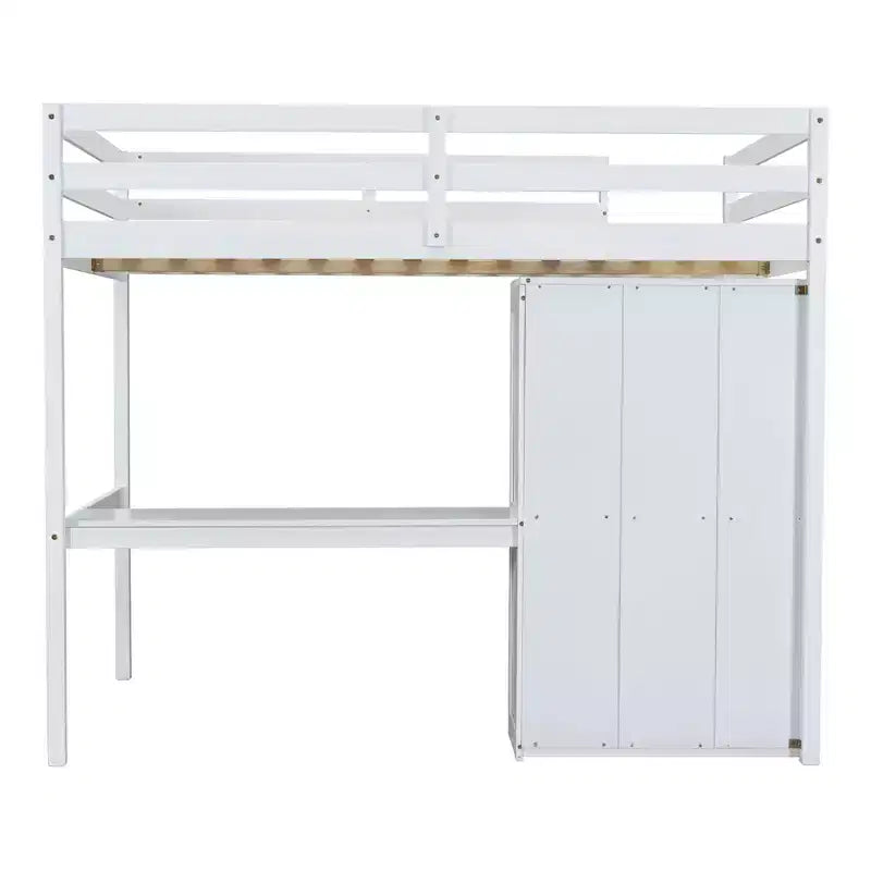 Full Size Loft Bed with Wardrobe and Desk, Wood Full High Loft Bed with Storage Drawers and Shelves for Adults Kids Teens